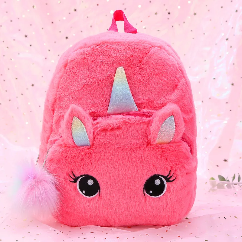 

custom Amazon hot animal soft fluffy plush kids school unicorn backpack for girls, Picture