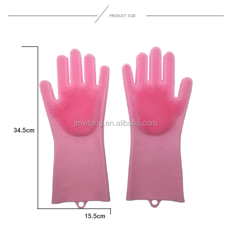 Dishwashing Cleaning Sponge Gloves With Long Bristles 1 Pair Reusable Silicone Brush Scrubber