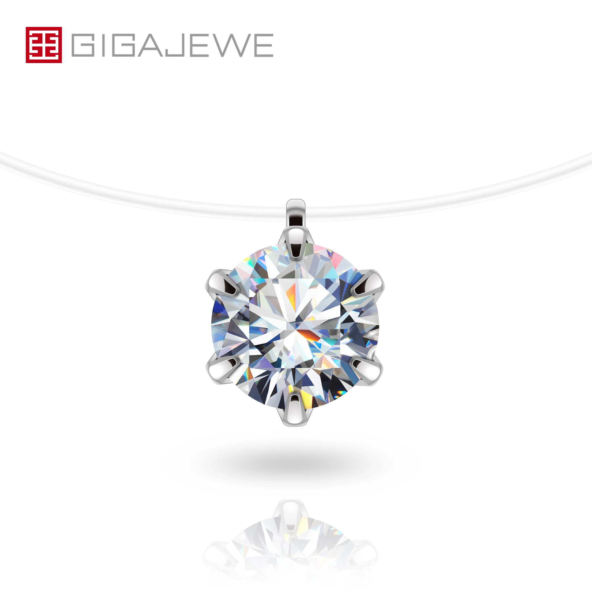 

GIGAJEWE sliver 925 Plated 18k white gold moissanite Pendant necklace Fishing line chain jewelry moissanite necklace