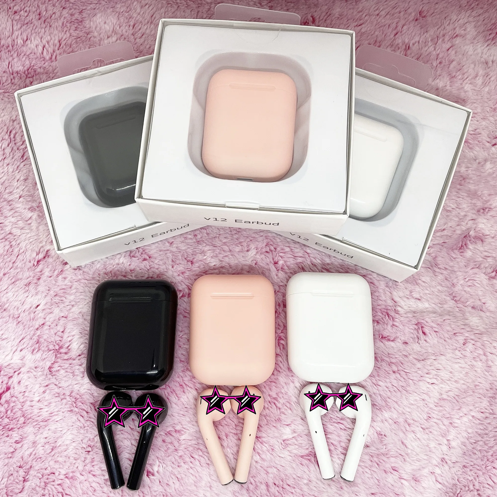 

Amazon Hot Sale TWS V12 Earphones Wireless Sport head phones Touch control earphone case color, White/black/green/red