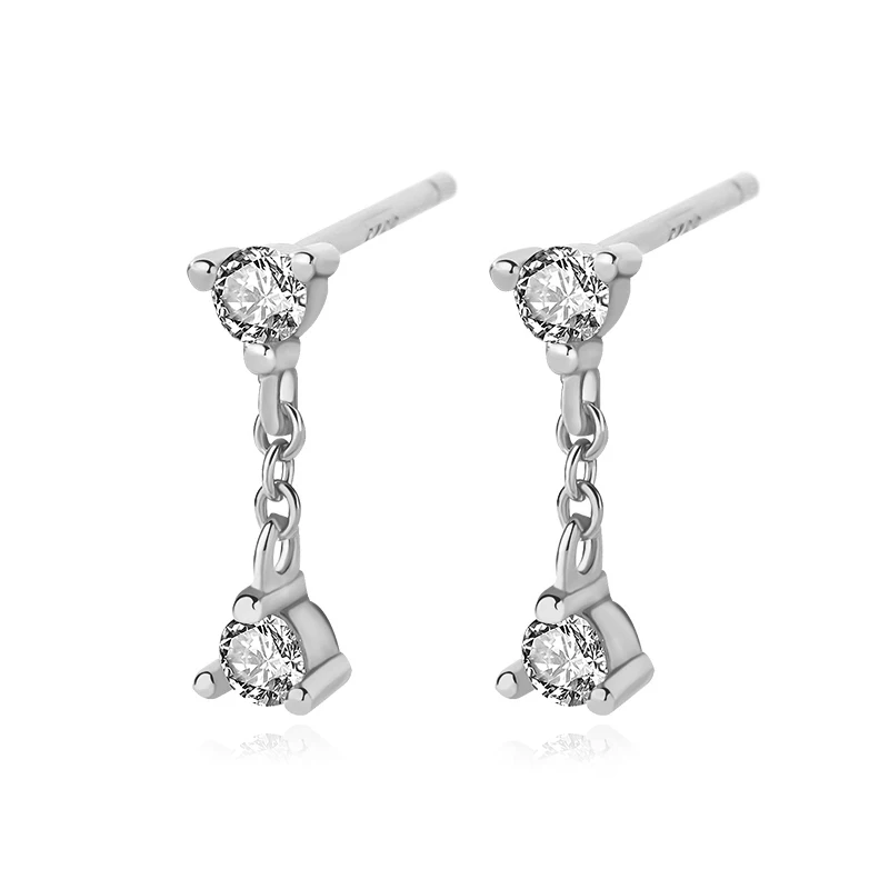 

White Gold Women Round Diamond Drop Earrings 925 Sterling Silver Dainty Cz Stone Stud Earrings