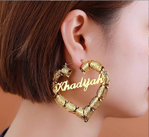 

Personalized Jewelry Wholesale Custom Bamboo Earrings Name Earrings for Women, Silver, gold, rose gold