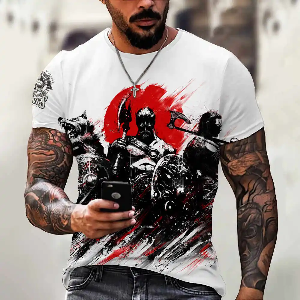 

European and American new fashion men's T-shirt digital printing Viking myth short sleeve O neck Street casual 3d T-shirt men