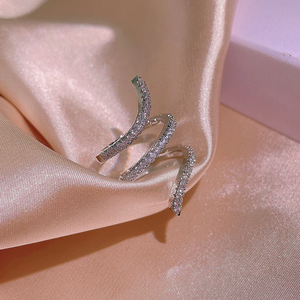 

Creativity fashion jewelry KYRA01417 New arrival retro geometric shape shine zircon twine ring for women, Silver