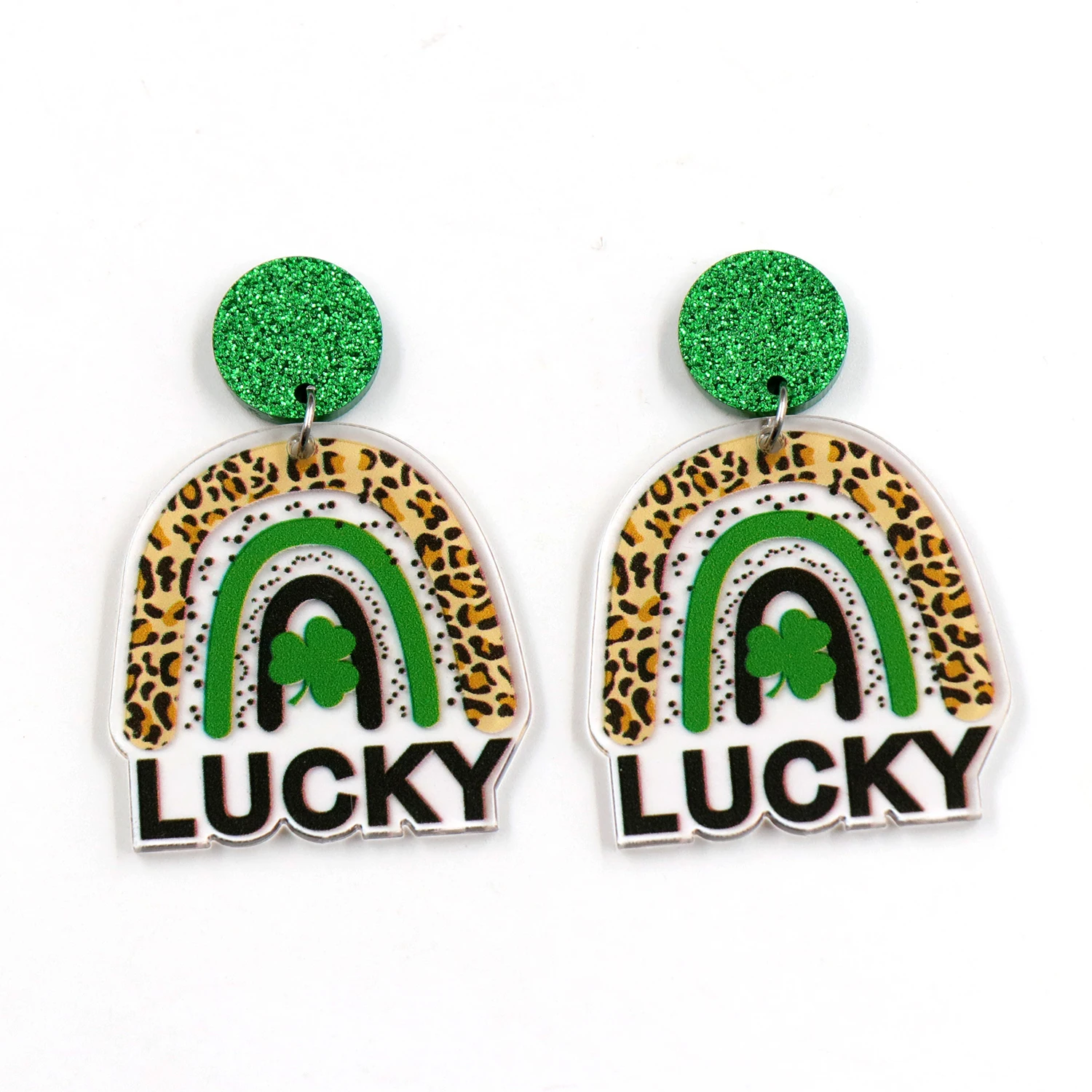 

ERS582ER1356 Factory Price St.Patrick's Day Statement Earrings For Women Jewelry Laser Cut Lucky Clover Acrylic Earrings