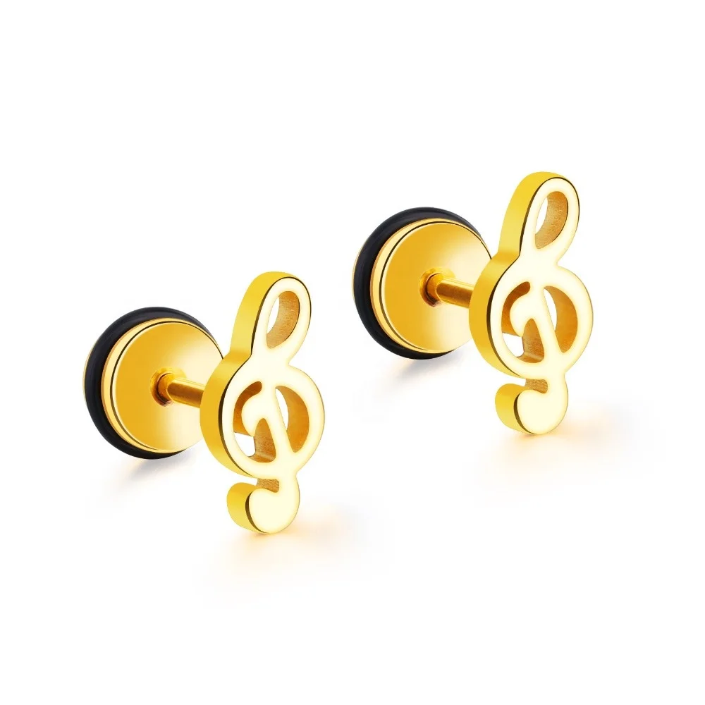 

MECYLIFE Simple Stainless Steel Musical Note Earrings Mini Stud Earrings, Steel;gold;black