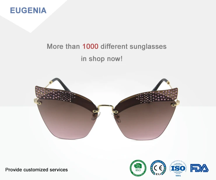 EUGENIA European Style Cat Eye Rimless Frame Women 2019 Sunglasses