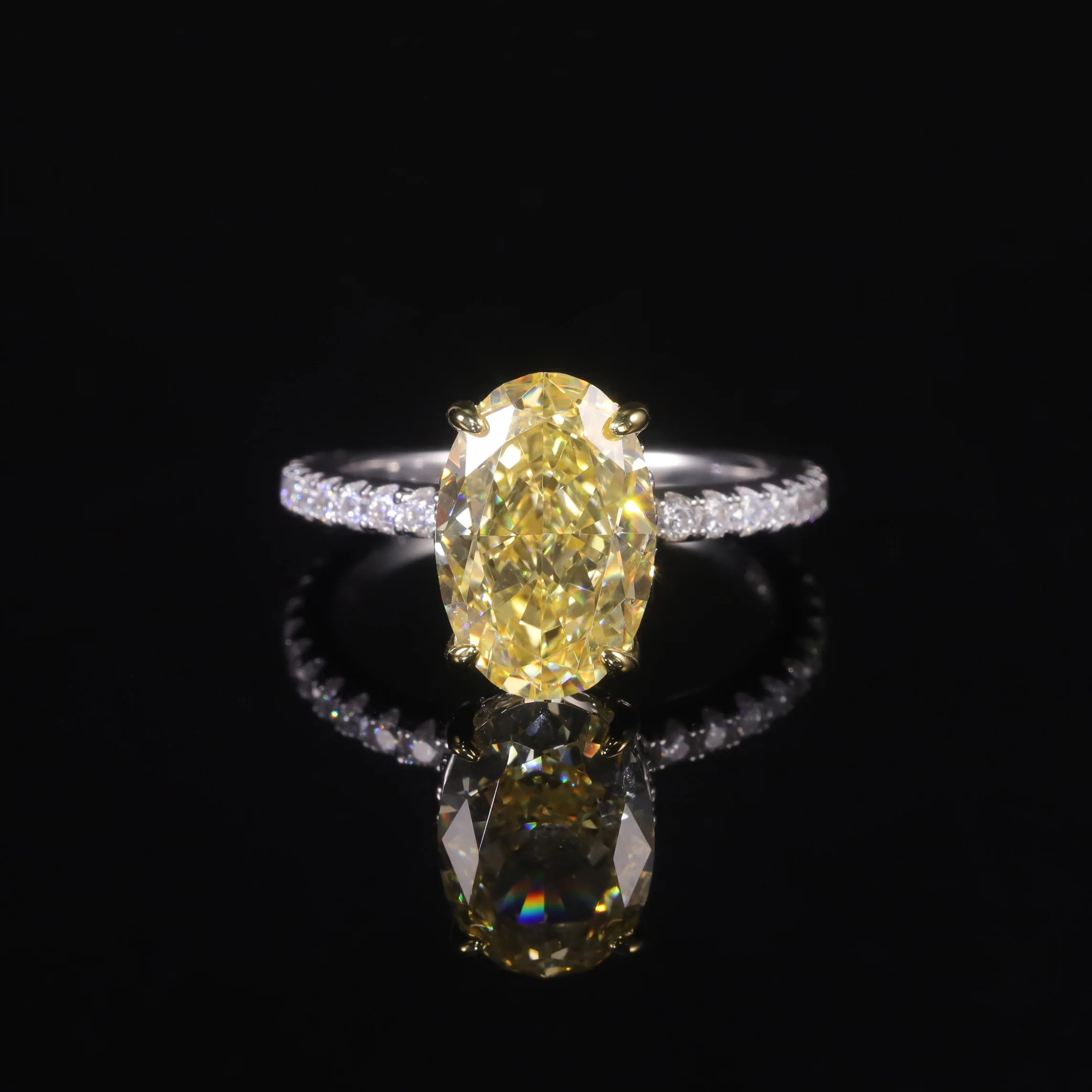 

AR010 Abiding Two Tone Gold Women 925 Sterling Silver Oval Crushed Ice Cubic Zirconia Ring Fancy Yellow Diamond Engagement Ring