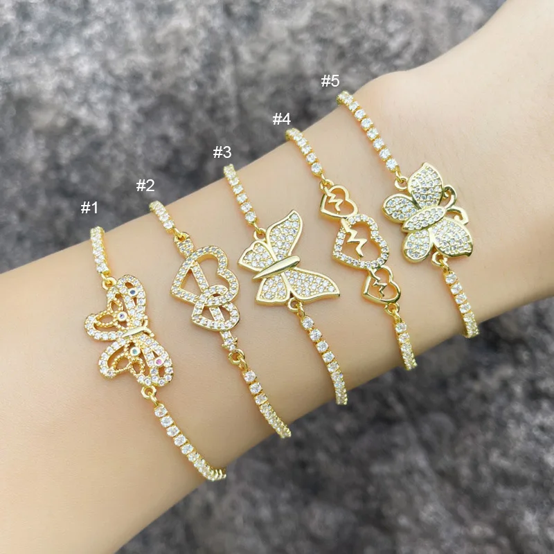 

BC1354 Fashion Diamond Micro Pave CZ Butterfly women bracelet,Charm Cubic Zircon Emotion Love Wrist Ladies bracelet, Gold color