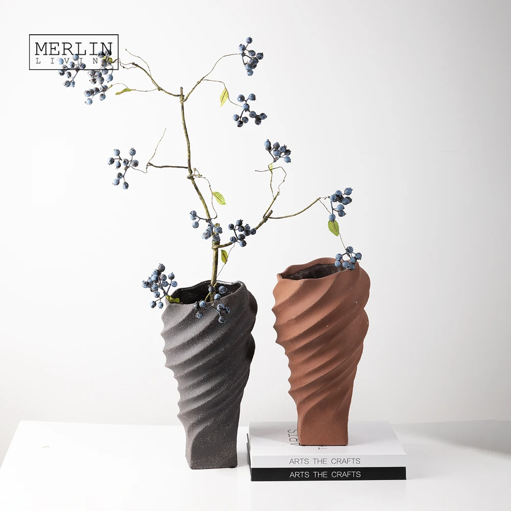 

Merlin Living Pastoral Minimalist Ceramic Flower Vase Decoration Nordic Decor Home For Coarse sand color porcelain vase