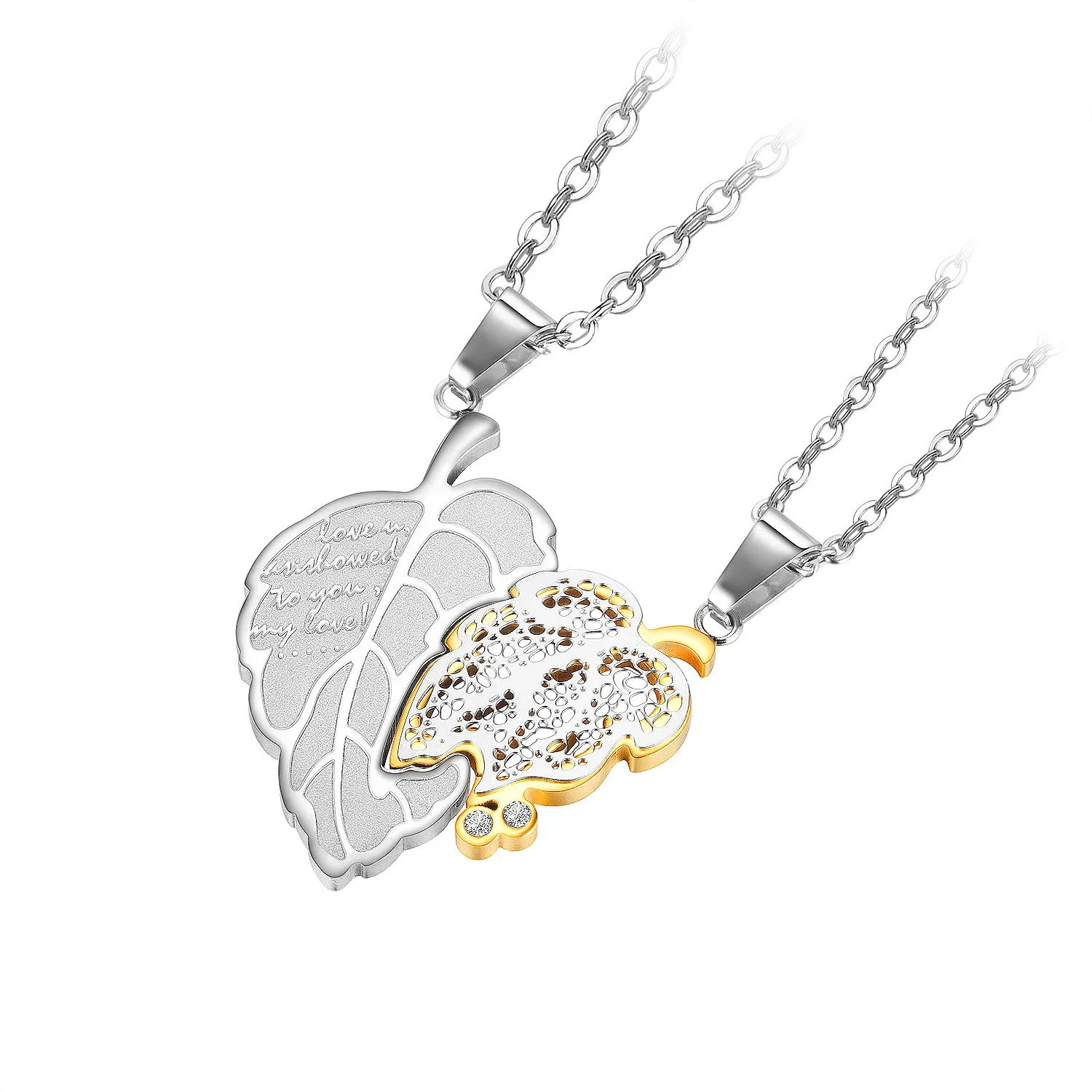 

2021 New design couple jewelry 316L stainless steel leaf pendant necklace for men and women