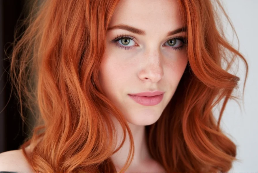 Professional color chart showing dark ginger hair shades compared to traditional ginger and auburn on mannequin heads