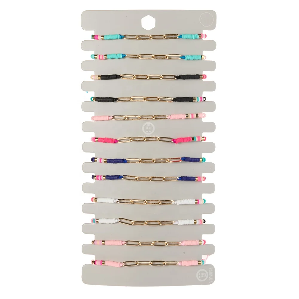 

12pcs/Set Fashion DIY link Polymer clay Adjustable Charms Polymer clay Beaded Bracelet Women Couple Rope Chain For Women Jewelry