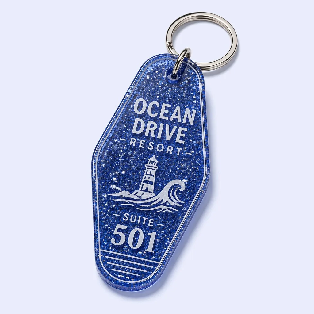 Royal Blue Cosmic Glitter Acrylic Motel Keychain