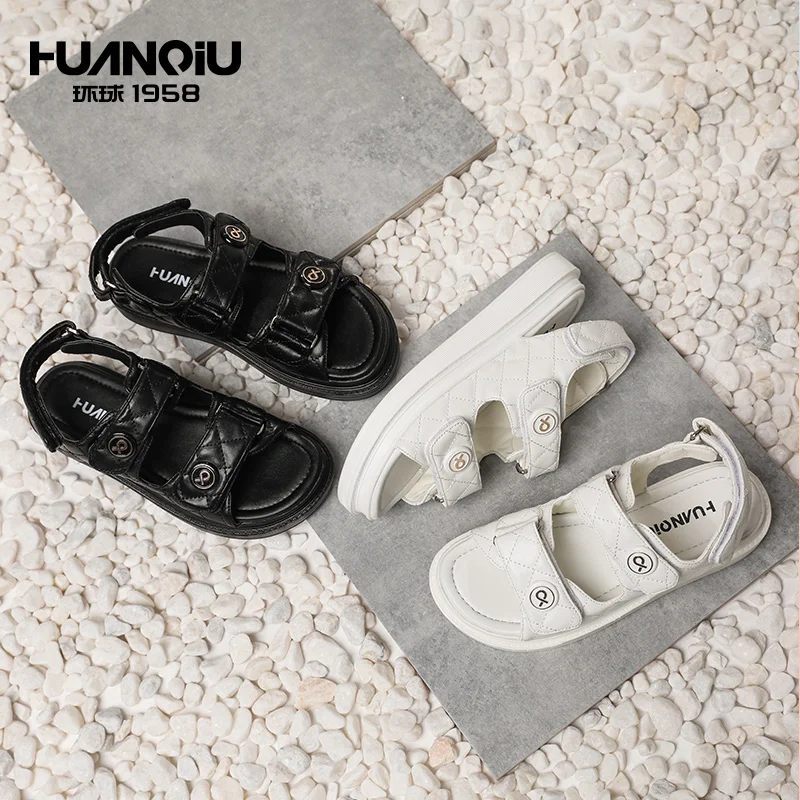 

HA112 HUANQIU Latest Fashion Design Pu Wear Resistant Shoes Womens Flat Cute Sandals, Picture shows