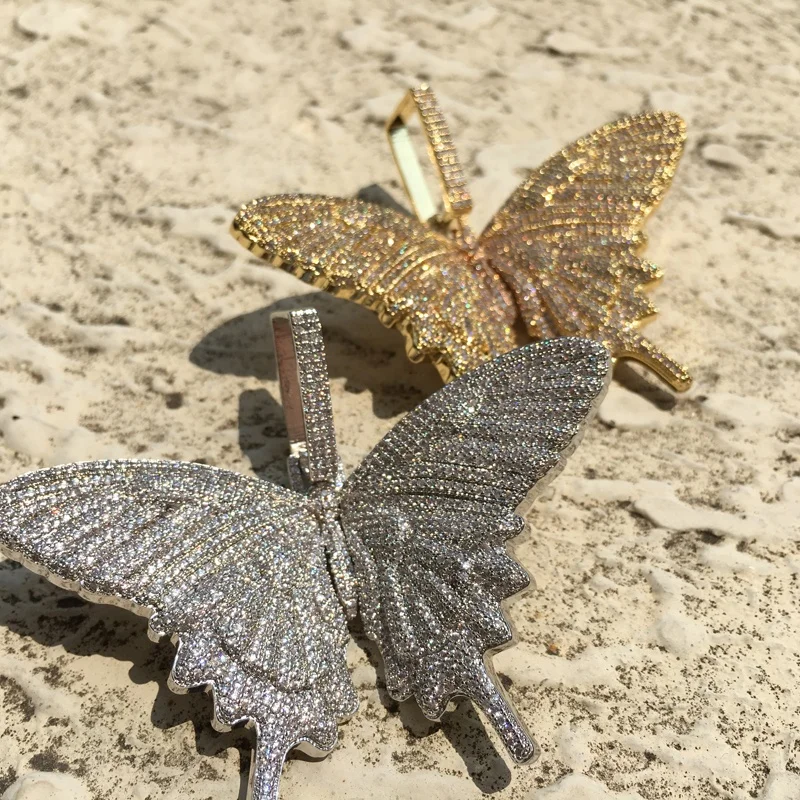 

Punk custom multi color iced out gold plated hiphop cz butterfly pendant necklace