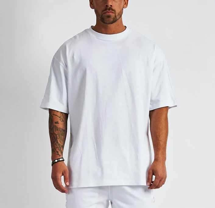 

design luxury fitness sports white tshirt 100% cotton drop shoulder brand blank men t shirt oversized