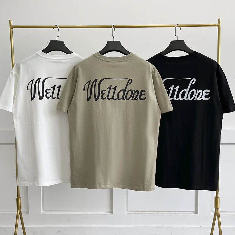 

WEllDONE collar logo chest simple letter printing short-sleeved T-shirt men and women couple summer ins tide brand