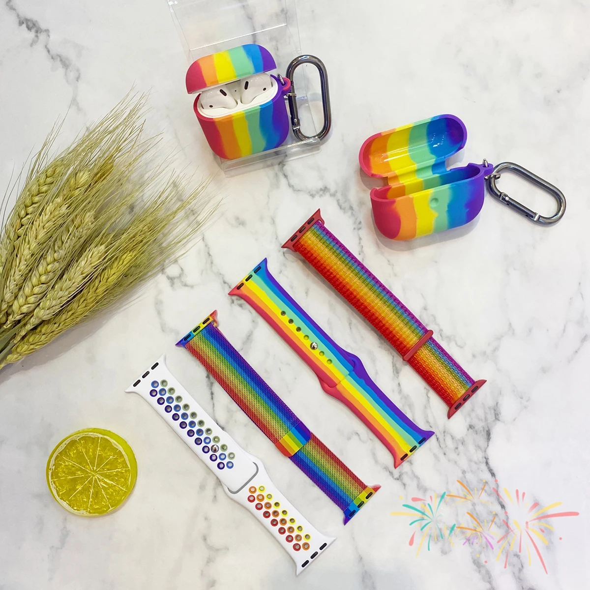 

Rainbow band for apple watch case for airpods 40mm 44mm iwatch sport band