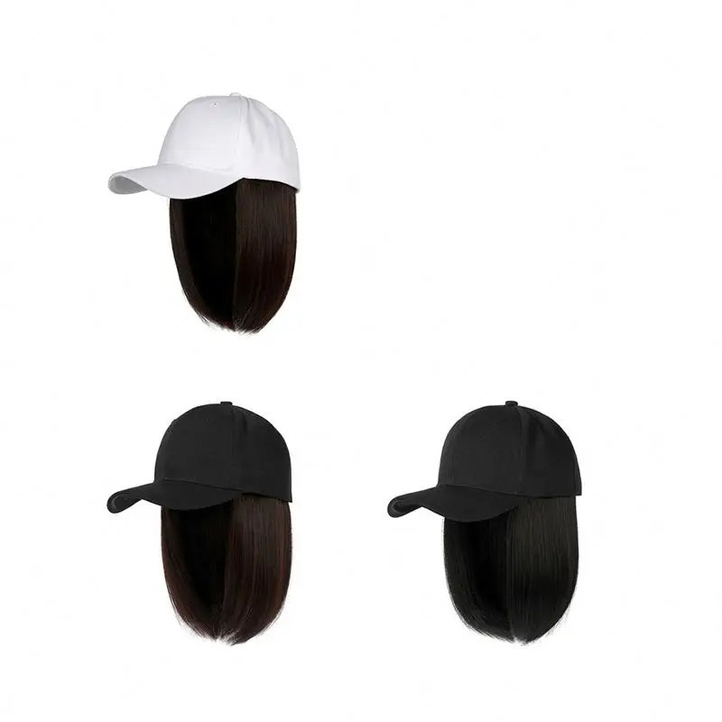 

fashionable baseball hat wigs for girls DR42 Short synthetic hair wig with hat