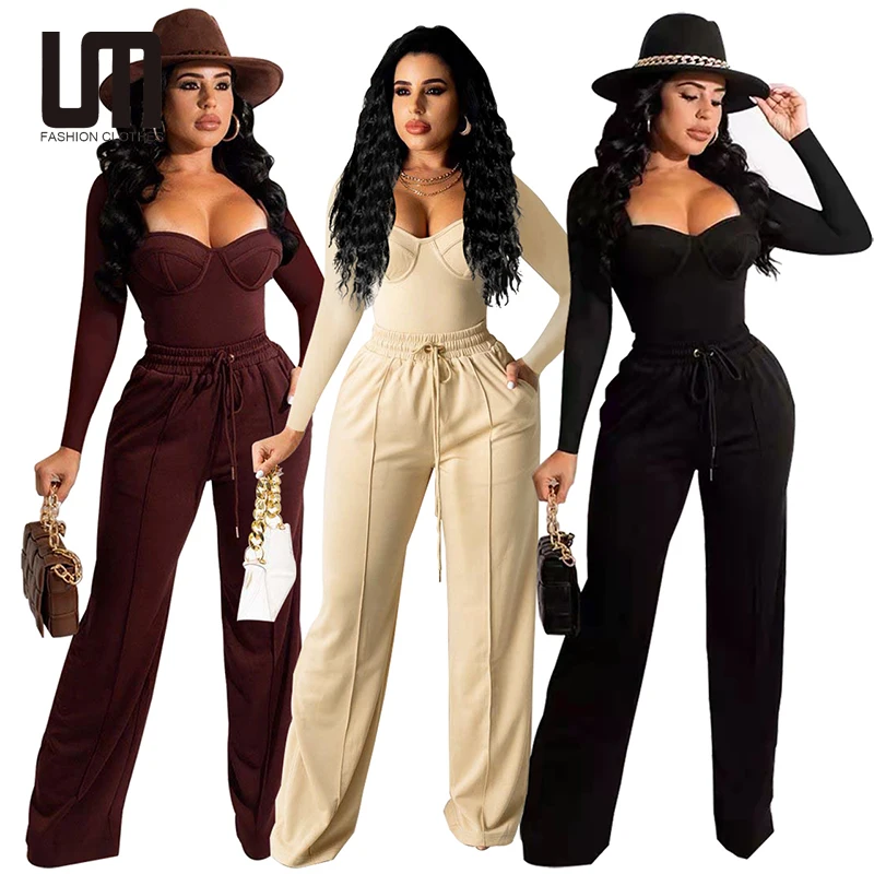 

Liu Ming 2022 Women Clothing Outfits Winter Casual Long Sleeve Tops Straight Pants Leggings Matching 2 Piece Set, Customized color