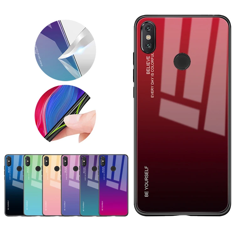 

Free sample beauty aurora color design tempered glass smartphone cover for redmi note 6 pro / note6 pro soft tpu phone case