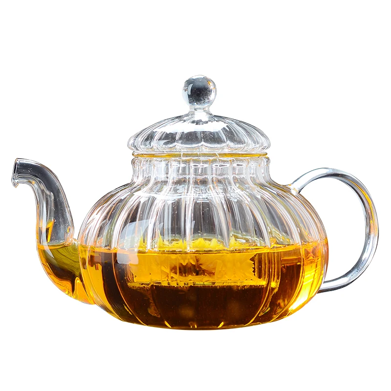

600ml Pumpkin glass clear teapot, high quality wholesale factory tea drinking ware glass pot, Transparent