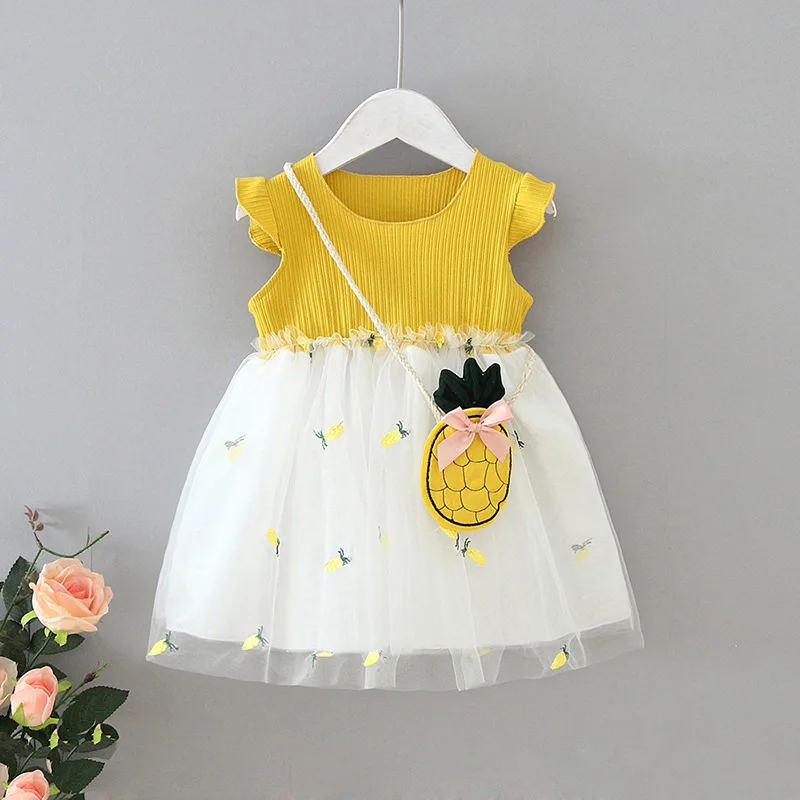 

high quality comfortable cute 1 year old summer lace sleeveless baby party dresses girls for baby girls, Yellow pink