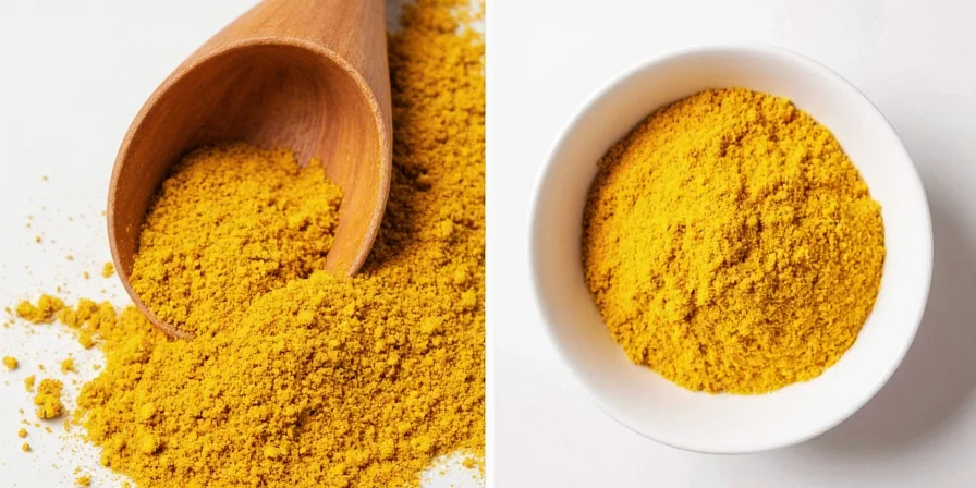 Assorted yellow spices on a kitchen counter