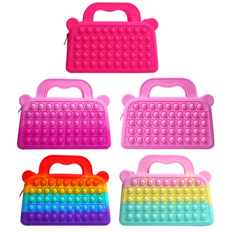 

Factory Price High Quality Silicone Purse Push Popper Women Zipper Fidget Handbag, Colorful