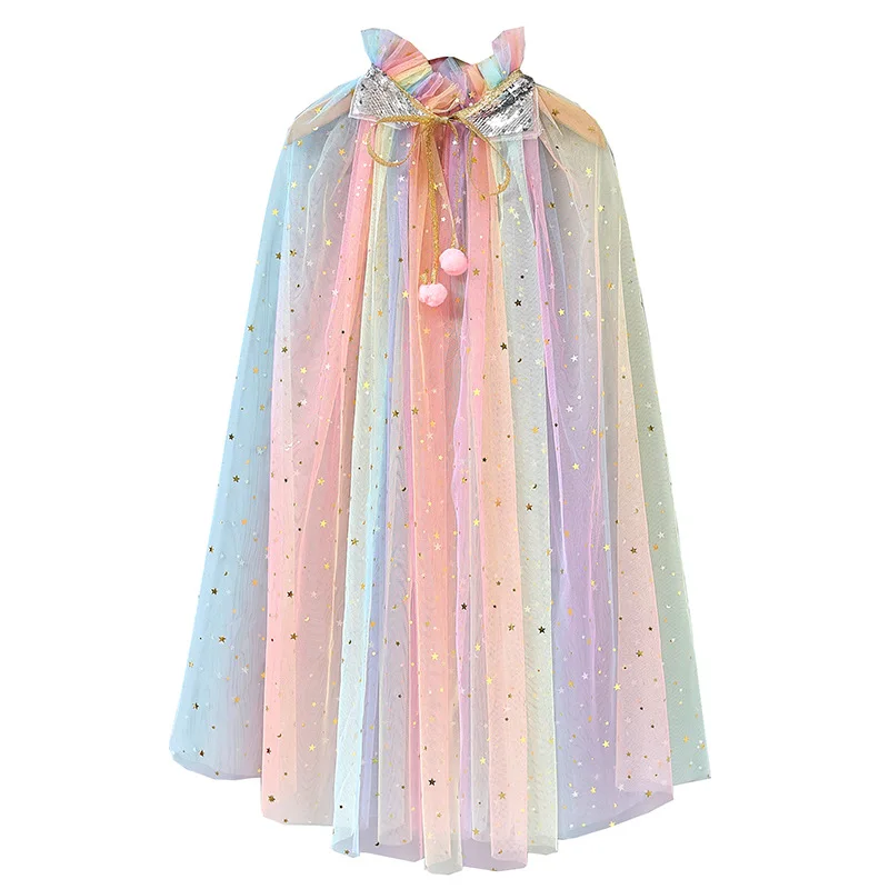 

Hot sale sequin children cloak for Halloween Christmas kids girl cosplay tulle long cape