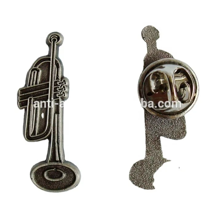 

Wholesale exquisite and fashionable Metal musical instrument Trading Pins Badge, Antique silver