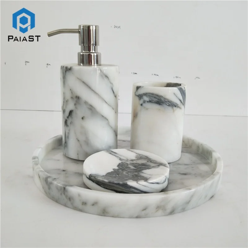 

Price Wholesale Natural Stone Arabescato White Marble Bathroom Accessory Set