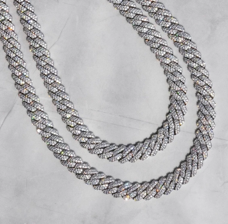 

18mm 22inch custom size chain link fencing D moissanite S925 silver cuabn chain for men cuban link chain