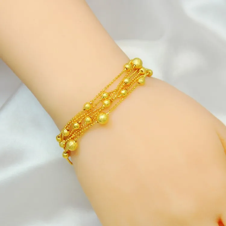 

European Coin Gold Jewelry Copper Plated Vietnamese Sand Gold Fashion Multiline Transfer Bead Bracelet Women'S Jewelry Gift