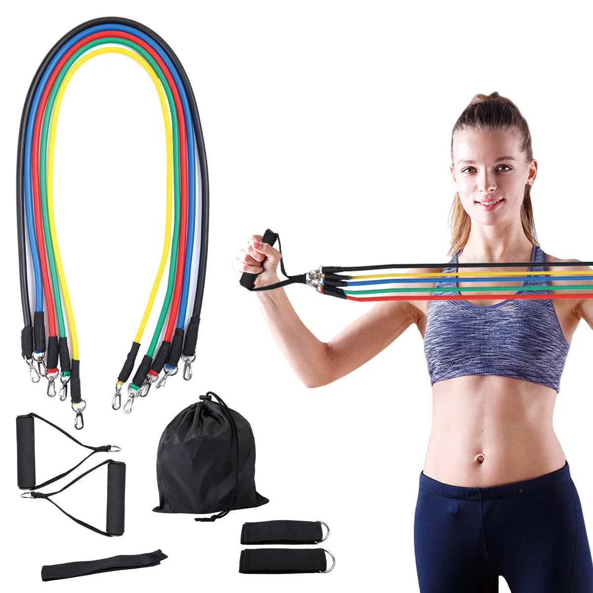

Custom Printed Adjustable Fitness TPE 17 PCS 150lbs Resistance Bands Set, Camouflage