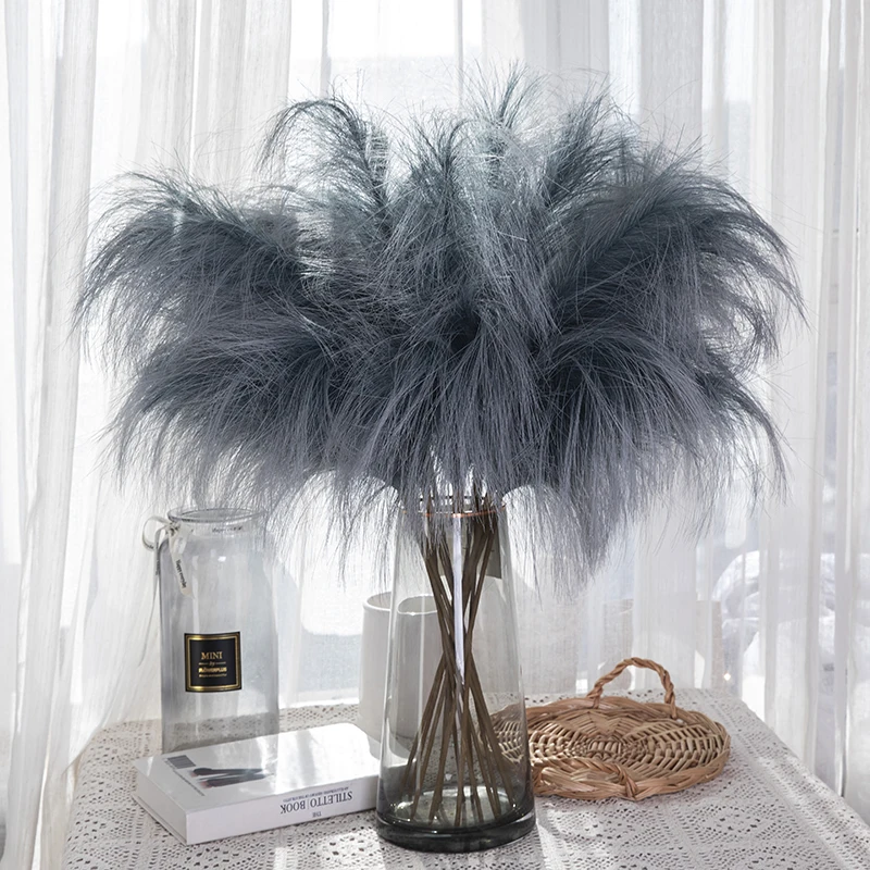 

Gray Mixed Blue Faux Pampass 75cm Tall Boho Decor Dried Flowers Grass Artificial Fluffy Pampas For Home Office Vase Filler DIY