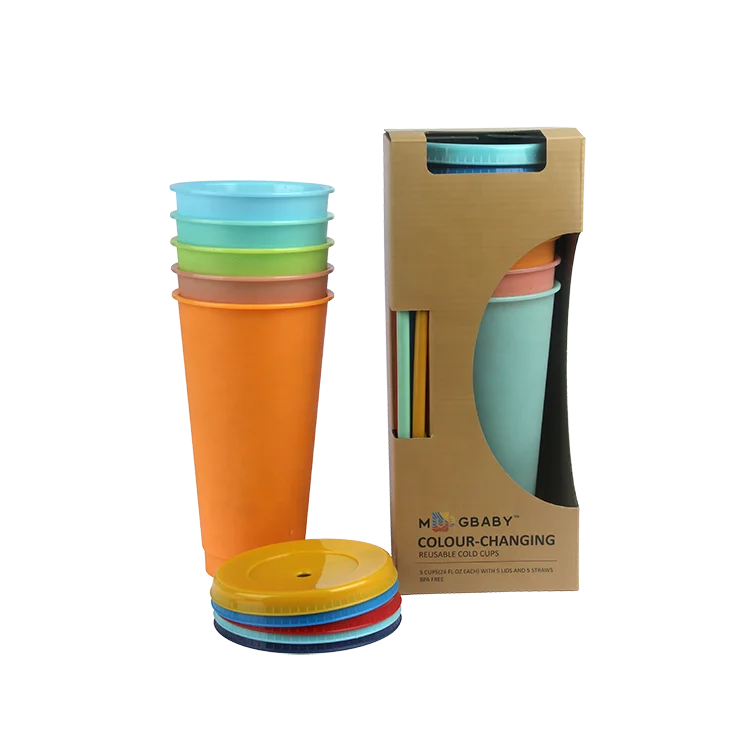 

24OZ Take away tumblers reusable coffee cup with lid 5pcs/Set cold clor change, Customized color plastic pp cup