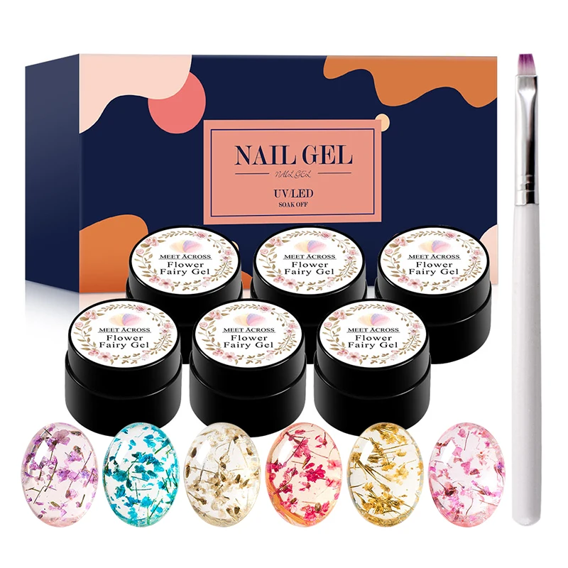 

Dried Flowers Polish Nail Art Fairy Uv Private Label 6 Color Flower Nail Gel Set, 6color/set