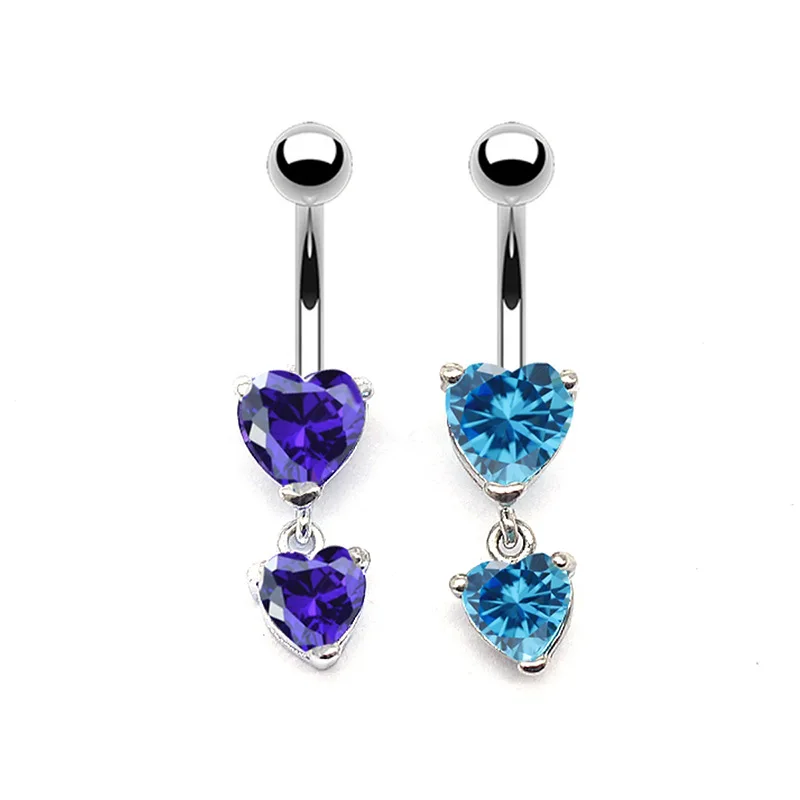 

BBR-145 Hot Selling 316L Stainless Steel Devil Heart Shaped Belly Ring Multi Crystal Sexy Body Piercing Jewelry Navel Nail