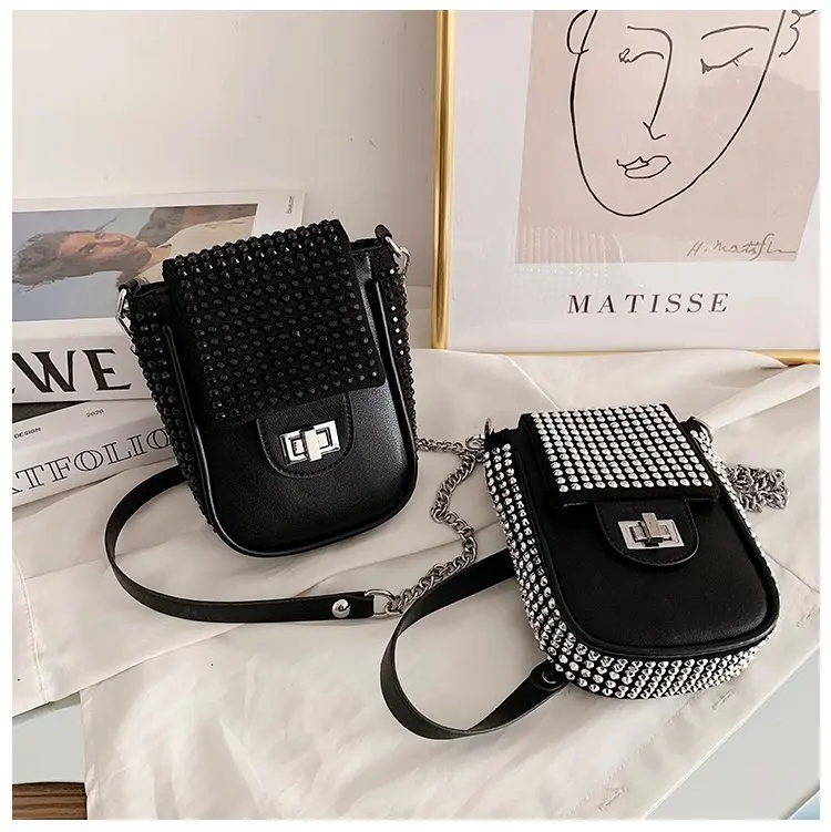 

New diamond ladies one-shoulder diagonal bag luxury design mobile phone bag, Customizable