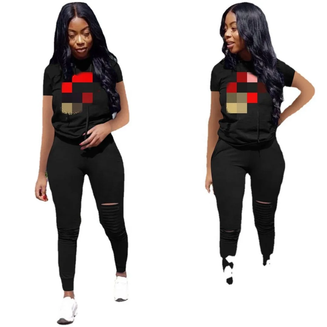 

VOOGUE Spring Summer Women Clothing Sport Casual Print Short-sleeved T-shirt For Women Two-piece Set, Picture
