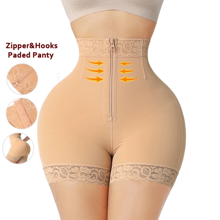 

High Quality Zipper Hooks Compression Shapewear Butt Padded Panties Women Body Shaper, As show