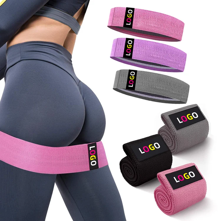 Custom Logo Yoga Exercise Hip Bands Set Fitness Workout Anti-Slip Elastic Fabric Booty Resistance Bands
