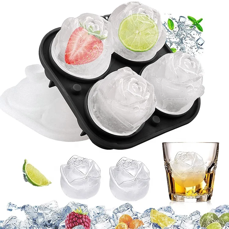 

3D Rose Silicone Ice Tray with Lid Large Round Shape Silicone Ice Mold, Black,green,orange,sky blue