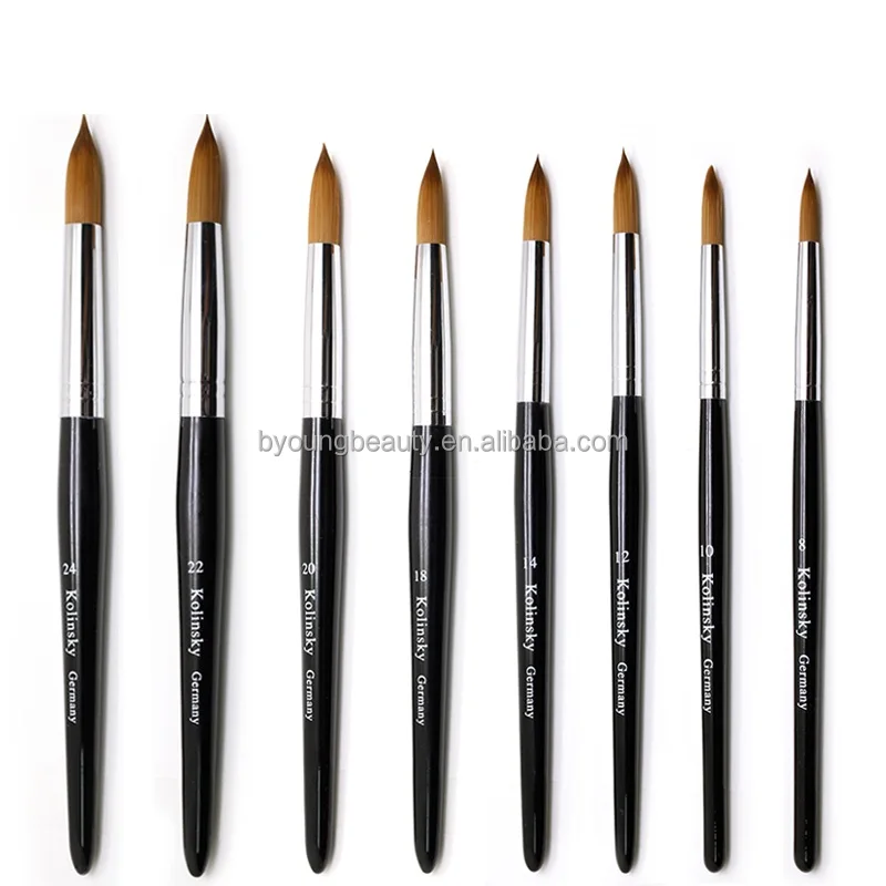 High Quality Real Hair Kolinsky Oval Aluminum Acrylic Nail Brush Flat Head 100% Kolinsky for Nails
