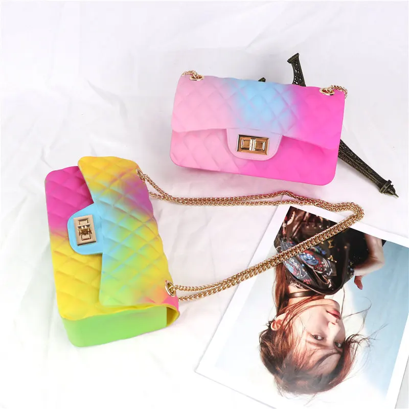 

Fashion waterproof PVC rainbow color jelly bag shoulder pillow shape beach jelly bag, Customized color