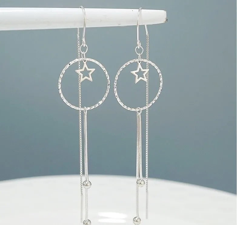 

Rainbow King silver 925 wholesale handmade star circle threader earrings women trendy sieraden oorbellen non tarnish jewelry
