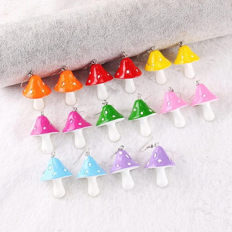 

Cute Red Resin Mushroom Pendant Earrings For Girls, Color