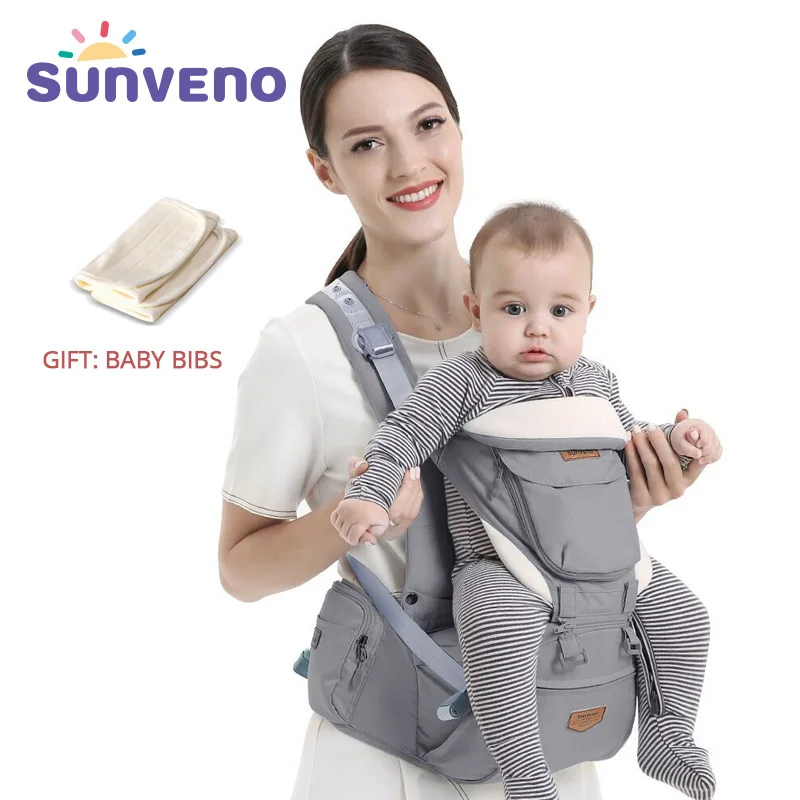 

SUNVENO Ergonomic Baby Carrier Infant Baby Hipseat Waist Carrier Front Facing Ergonomic Kangaroo Sling for Baby Travel 0-36M, Grey blue green pink